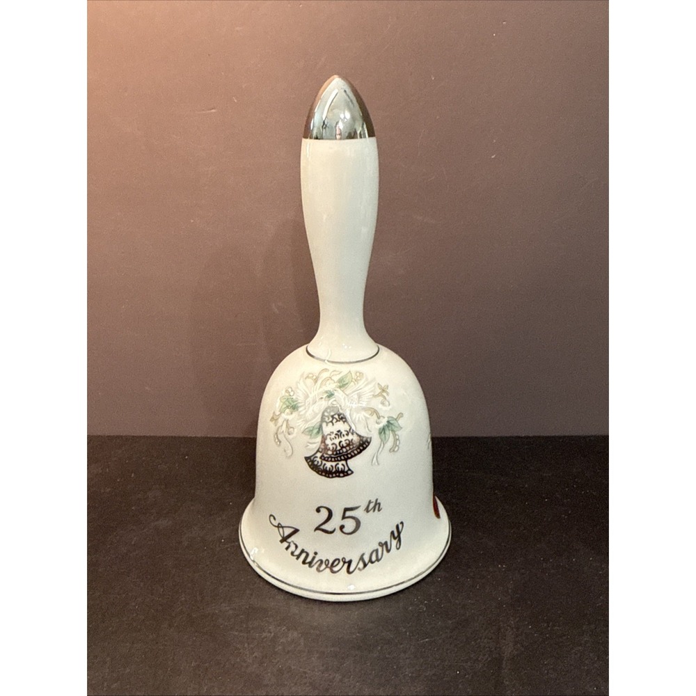 Hand Painted Lefton China 25th Anniversary Bell #1307 5.75"T